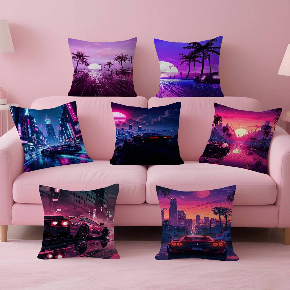 Home Textiles City - Neon Night City Landscape 80s Cyberpunk