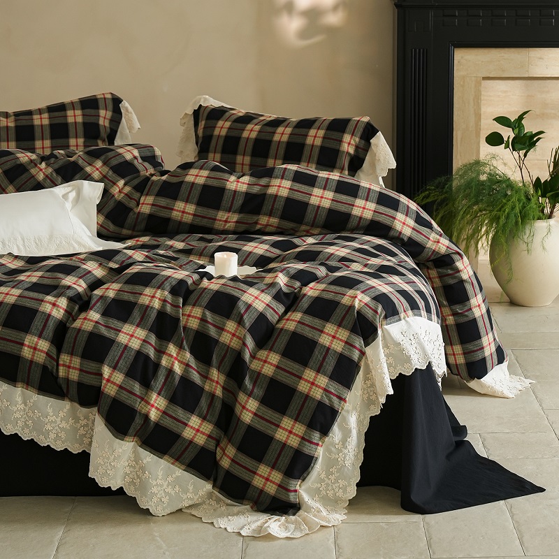 100% Cotton Plaid Print Lace R - огляд і ціна Home Textiles Europe